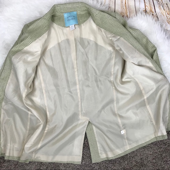 Orvis Silk Blazer Houndstooth Plaid Green Tan 12 - Picture 4 of 6